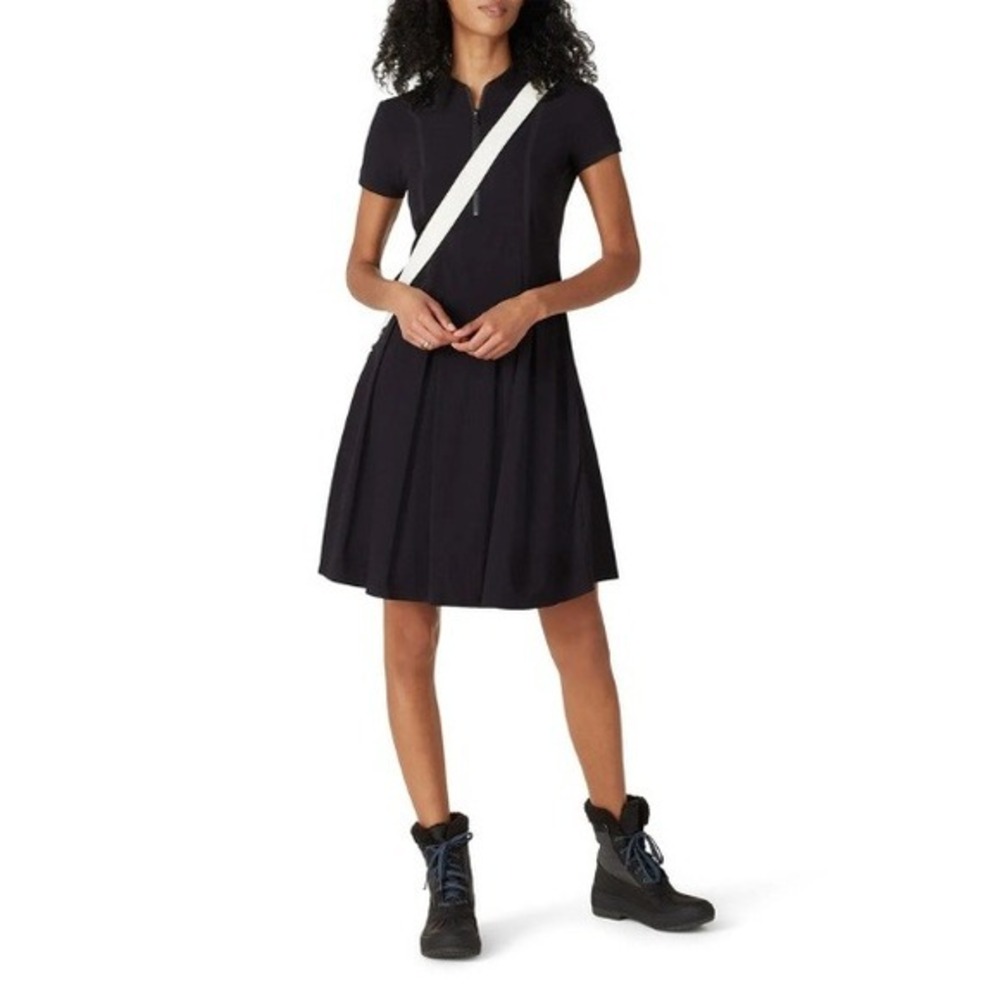 BOGNER Black Jacky Zip Front Short Sleeve Fit Flare Dress Size 12
